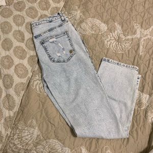 High-rise straight leg jeans.